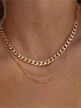 Gold Plated Stainless Steel 3pc Chain Necklace Set